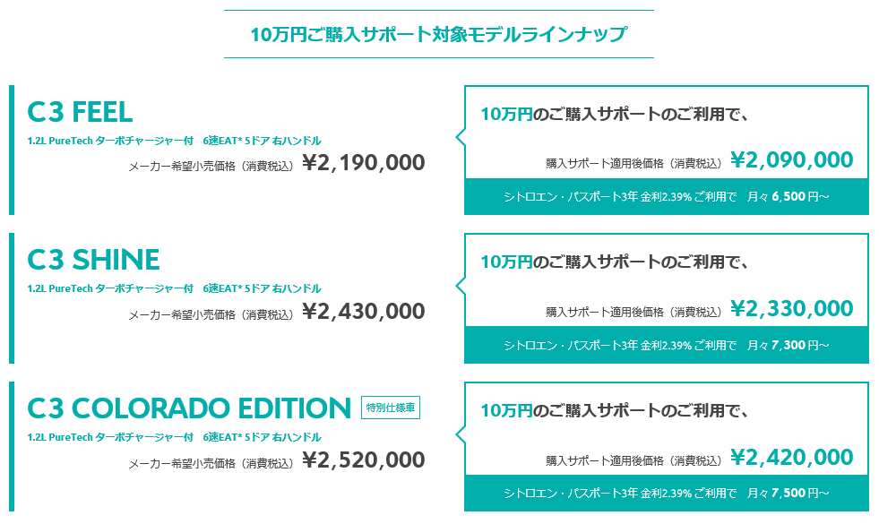 C3にお得なご購入サポートのお知らせです。